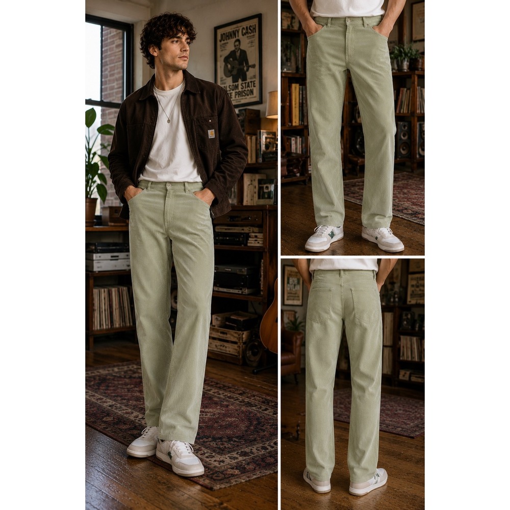 ASOS Design Men's 28x36 Sage Green Corduroy Pants 100% Cotton Tall